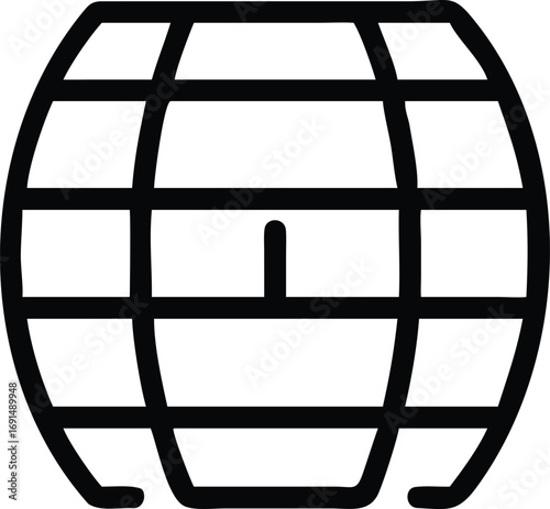 Black outline beer keg illustration for pub or brewery logo design