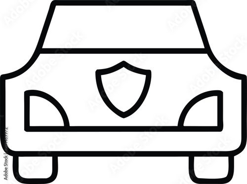 Black outline car icon with shield for automotive industry brand identity