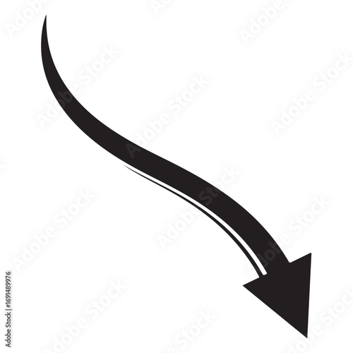 Black Curved Arrow Pointing Downward on White direction