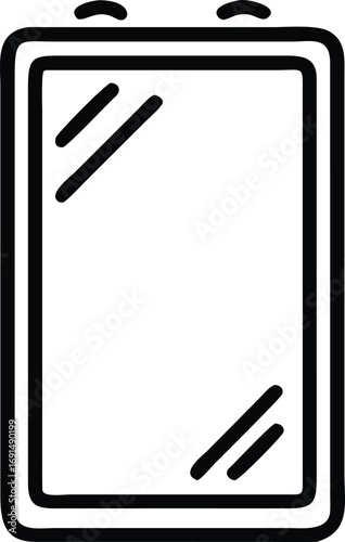 Black outline drawing of a modern luggage bag with handle and straps vector