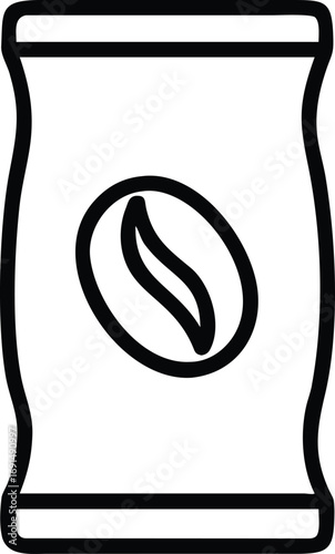 Black outline illustration of coffee bag with coffee bean symbol in centre