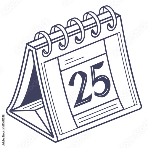 Hand drawn desk calendar showing the twenty fifth day of the month.