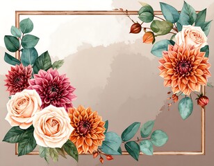 Autumnal floral frame, elegant design