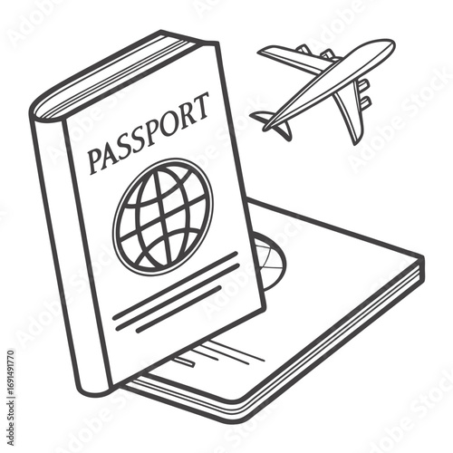 Passport and airplane travel concept symbolizing international journeys and adventures.