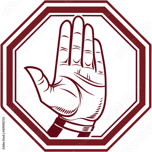 Open hand symbol in an octagonal frame.