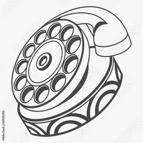 Black and white line art of a vintage rotary telephone.