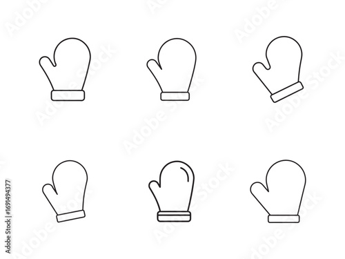 Winter Mittens Outline Icons Collection for Cold Weather Season on White Background Graphic Resource
