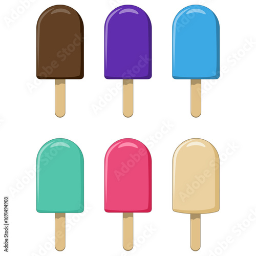 Colorful Popsicle Icons A Set of Six Delicious Ice Cream Treats