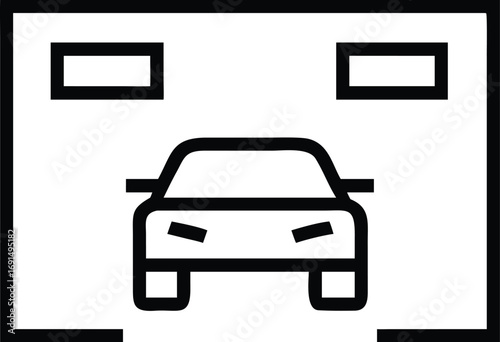 Car in garage line art icon, simple illustration for design