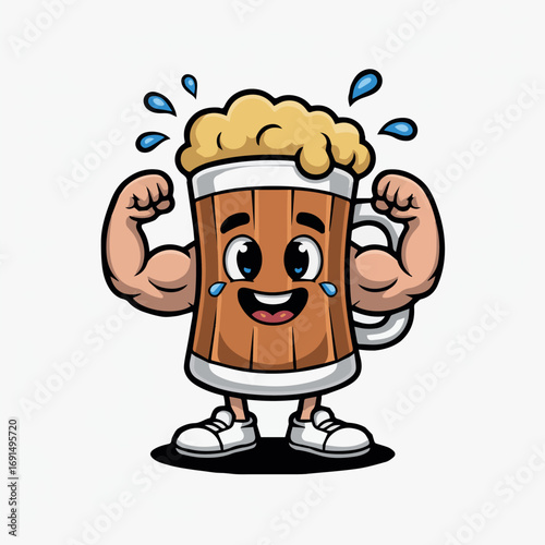 Strong beer cartoon character vector illustration for brewery logo design and alcohol related graphic design