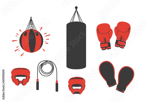 Boxing Equipment Set: Punching Bags, Gloves, Headgear, and Jump Rope