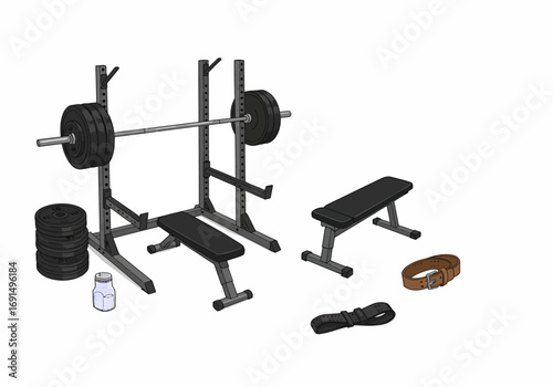 Weightlifting Equipment with Rack, Bench, and Accessories