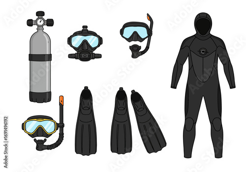 Scuba Diving Gear Set with Wetsuit, Fins, Mask and Oxygen Tank