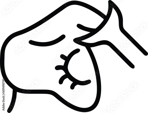 Contour drawing of face with closed eyes and hand gesture in minimalist style