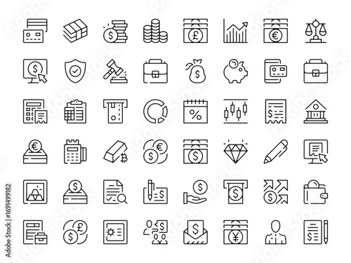Banking icon set. Vector line icons collection. Outline symbols. Modern design