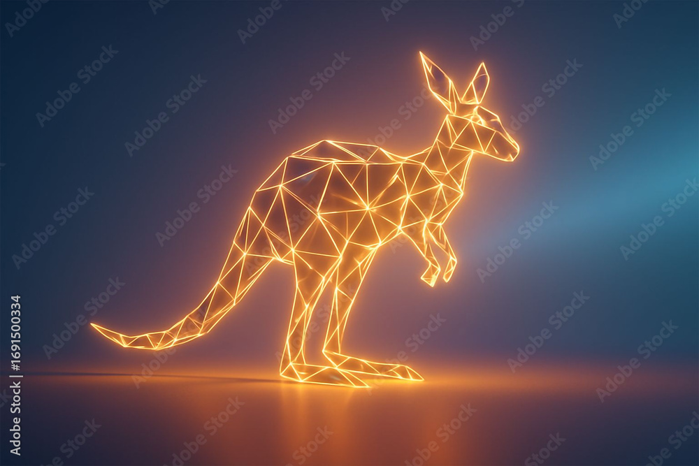 Fototapeta premium Fiery kangaroo silhouette against dark gradient background