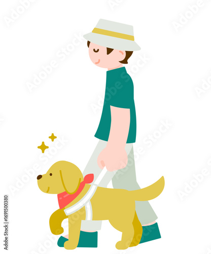 盲導犬と外出する視覚障害者