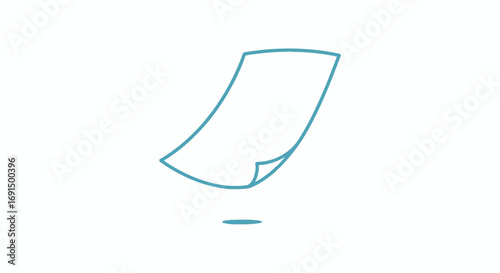 Simple teal line drawing of a sheet of paper, slightly curled, floating.