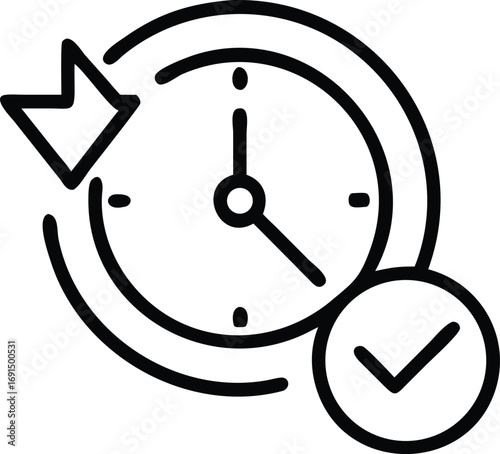 Deadline icon featuring clock, arrow circling and check mark symbol for time management
