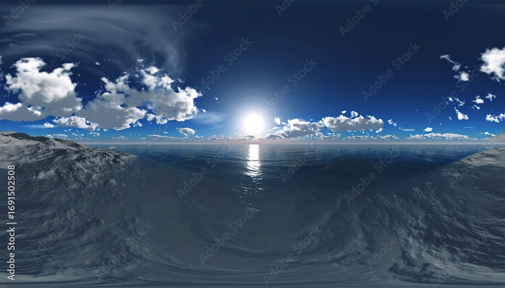 Fototapeta premium Panoramic view of a serene sunset over a vast ocean
