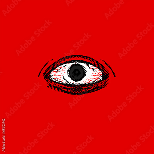 red eye symbol in sketch style, surreal and mystical design for occult, fantasy, and abstract artwork.