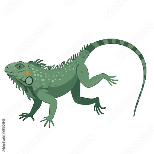 An animated iguana illustrated against the background