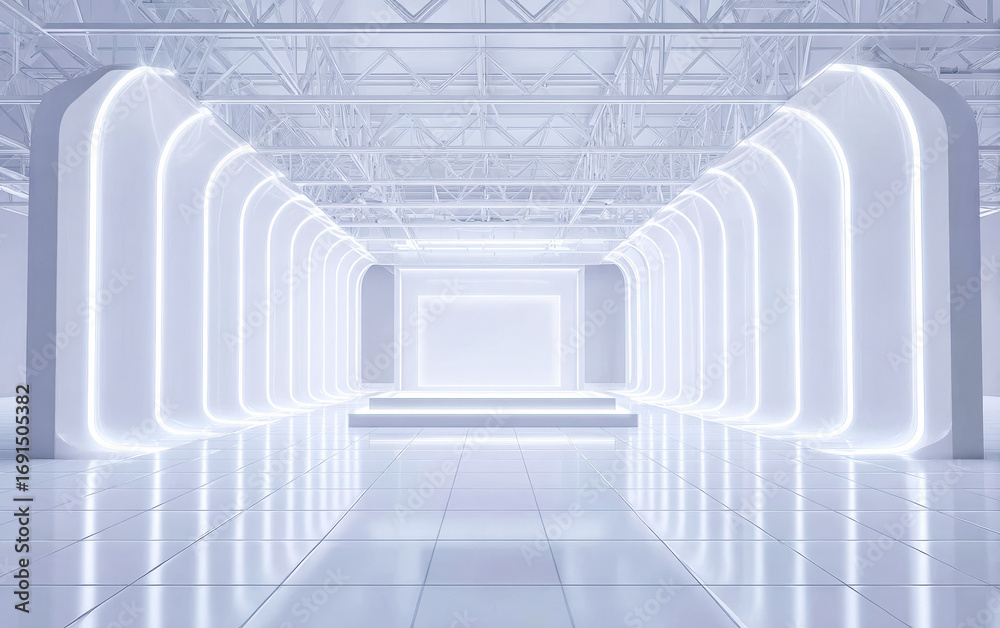 Obraz premium Modern and bright futuristic corridor with illuminated panels