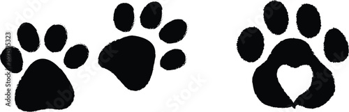Black Paw Prints with Heart Shape on White Background animal