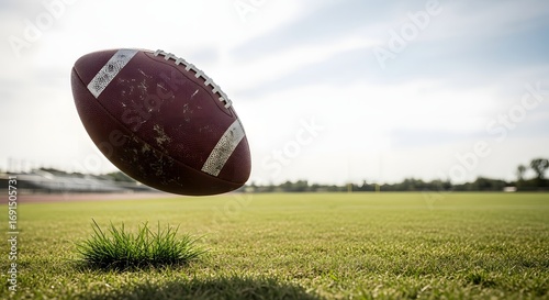 American Football in Flight A Dynamic Shot of the Pigskin Soaring Through the Air