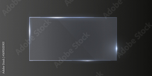 Flat glass plate, transparent banners, realistic screen glass, window mockup, clear glass showcase, glossy plastic glare frame, acrylic with glares and light, clear rectangular plate