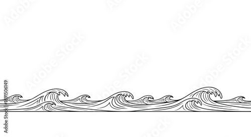 Seamless Ocean Wave Line Art Illustration.