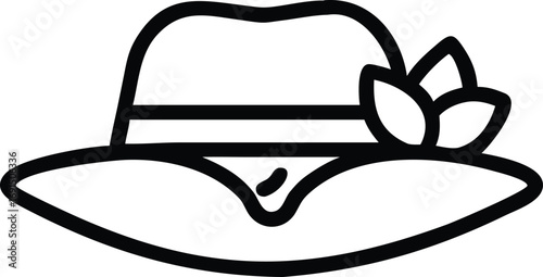 Elegant outline sun hat with floral accent for summer fashion design