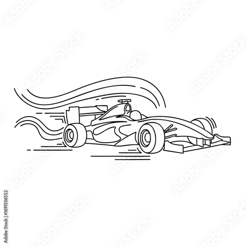 Dynamic line art illustration of a highspeed Formula One race car with motion trails.