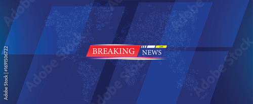 Breaking news background with world map, live TV broadcast banner template