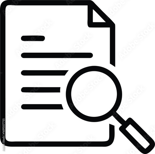 File search line icon with magnifier showing document details and findings