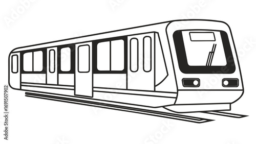 Athens Metro Train Vector Sketch Black White Line Art