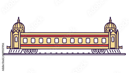 Beige Palace Train Car Vector Illustration Red Stripe
