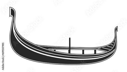 Black and White Venetian Gondola Flat Vector Illustration