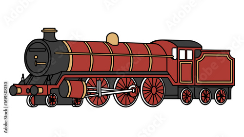 Red and Black Steam Train Vector Illustration locomotive