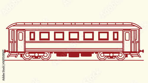 Red Line Drawing Orient Express Luxury Train Car Side View