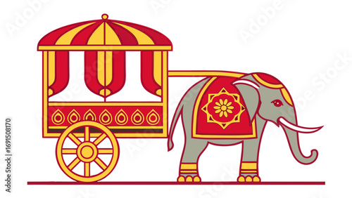 Red Gold Indian Elephant Royal Carriage Vector Art