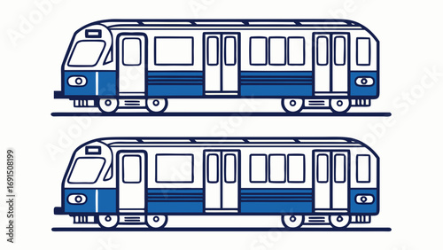 Two Blue and White Paris Metro Train Cars Vector Illustration