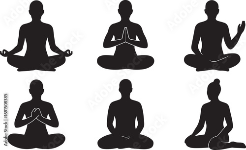 Silhouette Meditation Poses Collection Peaceful Yoga Postures for Mindfulness Relaxation and Inner Balance
