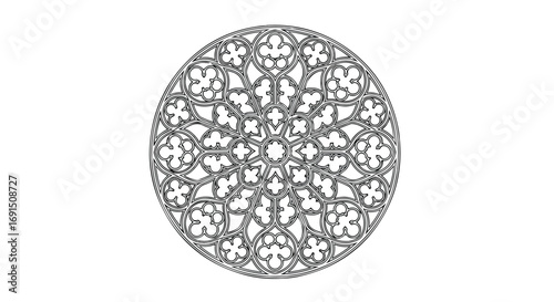 Circular Gothic Rose Window Design Architectural Detail.