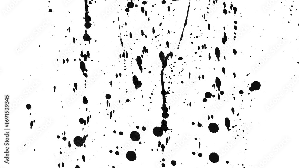Fototapeta premium Ink drops and splashes on transparent background. Blotter spots, liquid paint drip drop splash and ink splatter. Artistic dirty grunge abstract spot. monochrome drip splash, splat messy inkblot.