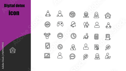 Digital detox icon set