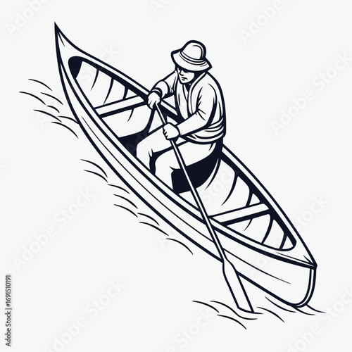 Man paddles canoe on water, enjoying outdoor recreation and leisure activity.