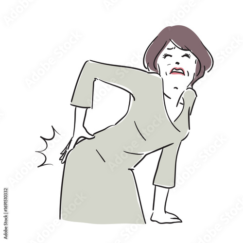 体調不良のシニア大人女性　　腰痛