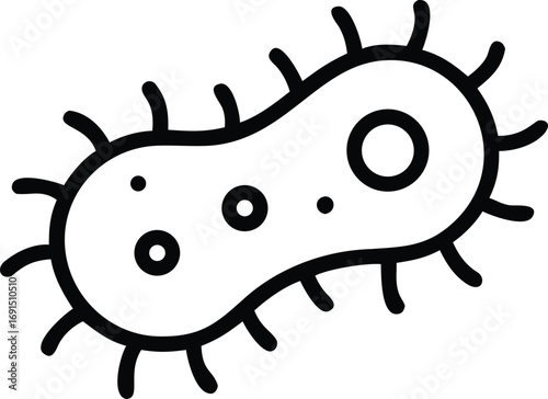 Germ illustration with flagella, bacteria outline drawing for medical design