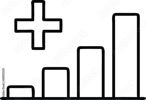 Hand drawn growth graph with plus sign for business or science concepts
